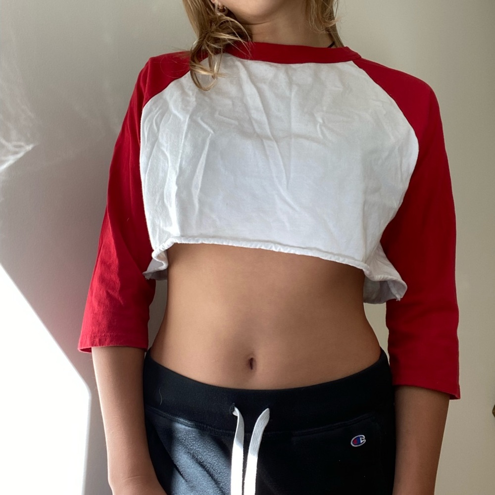 Brandy Melville Red + White Baseball Long Sleeve T Shirt.